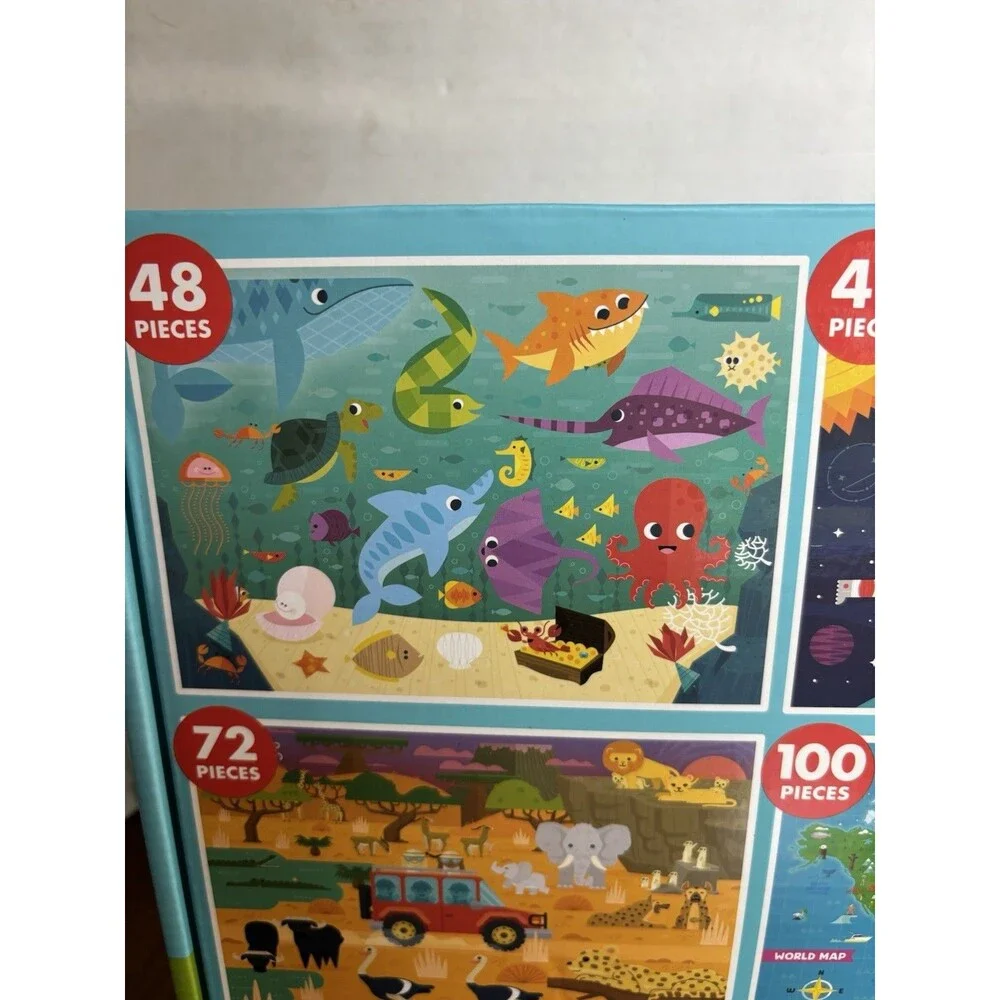 Jigsaw 4 Puzzle Pack 48, 72, 100 Pieces Space Safari Map Ocean